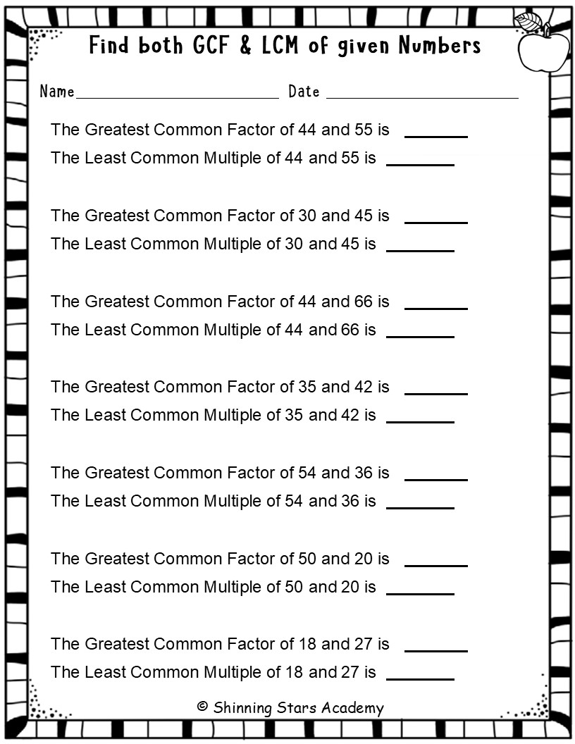 Find Least Common Multiple LCM Greatest Common Factor GCF Worksheets Printable Math Practice Teaching Resources Find Least Common Multiple LCM Greatest Common Factor GCF Worksheets Printable Math Practice Teaching Resources