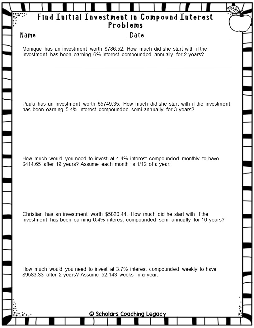 compound interest worksheet pdf