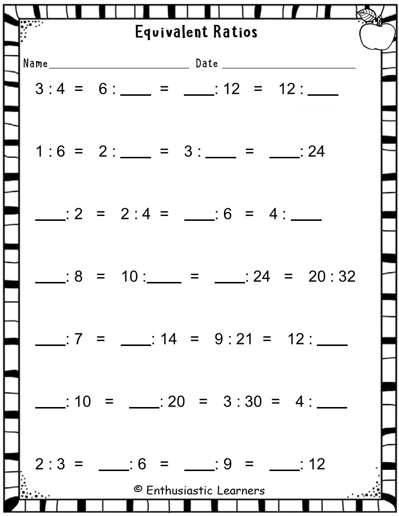 Find The Unknown Value Or Missing Number In Equivalent Ratios Worksheets Math Teaching Resources