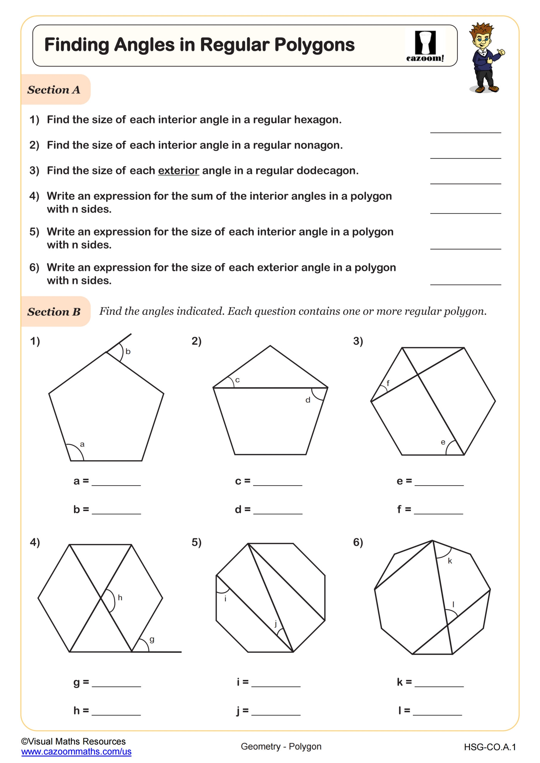 Finding Angles In Regular Polygons Worksheet Geometry PDF Worksheets Cazoom Math