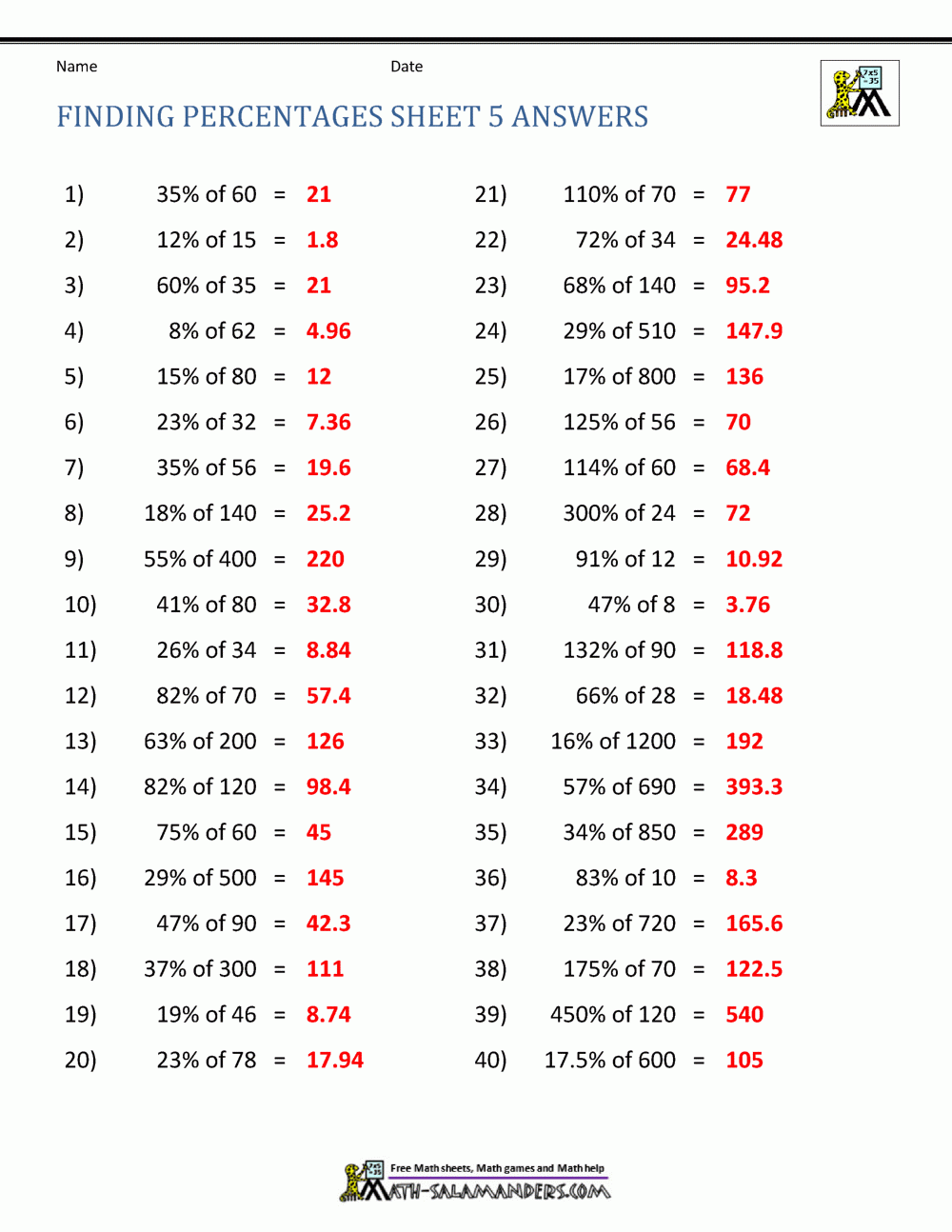 Finding Percentage Worksheets Finding Percentage Worksheets