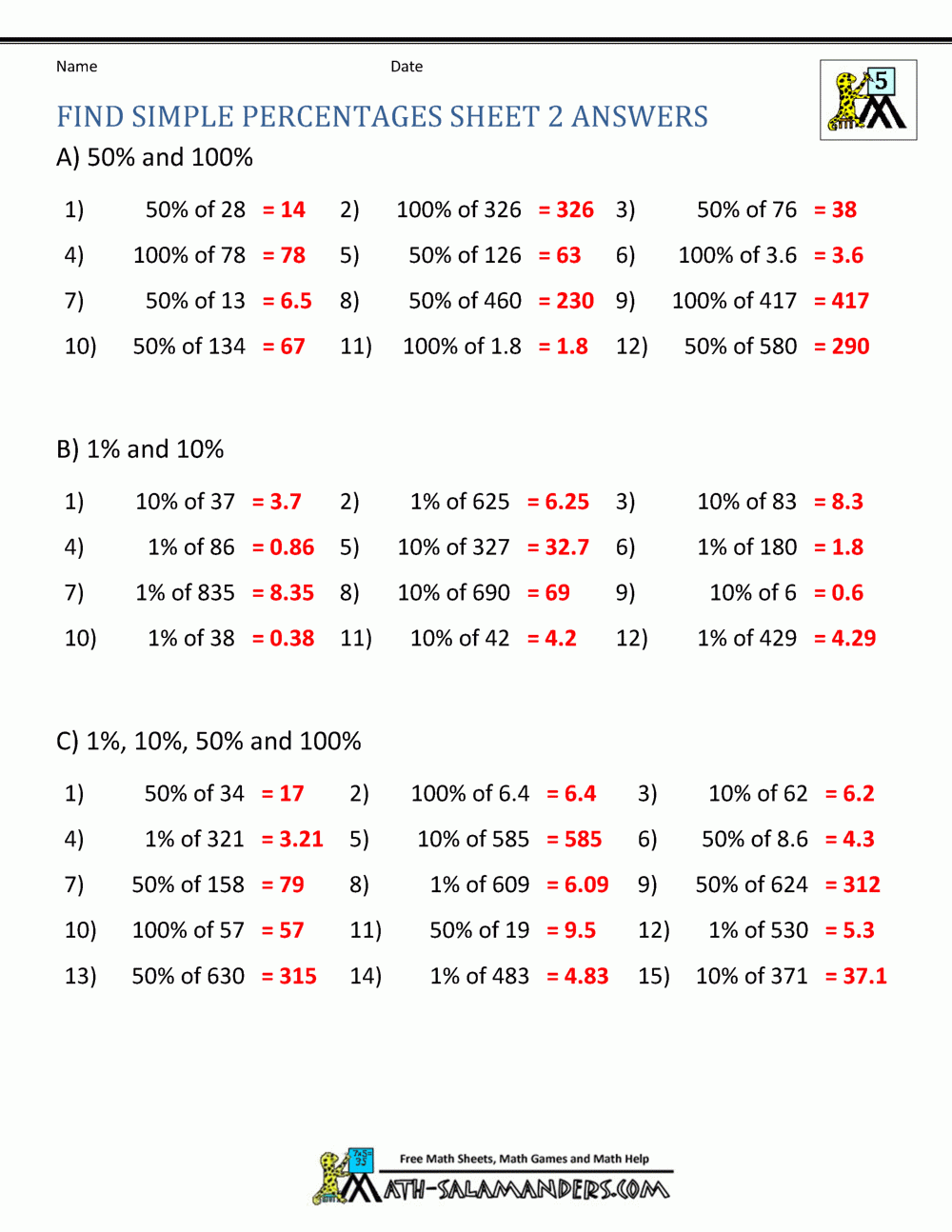 Finding Percentage Worksheets Finding Percentage Worksheets