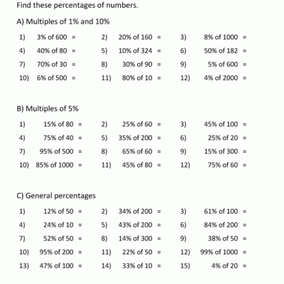 Finding Percentage Worksheets