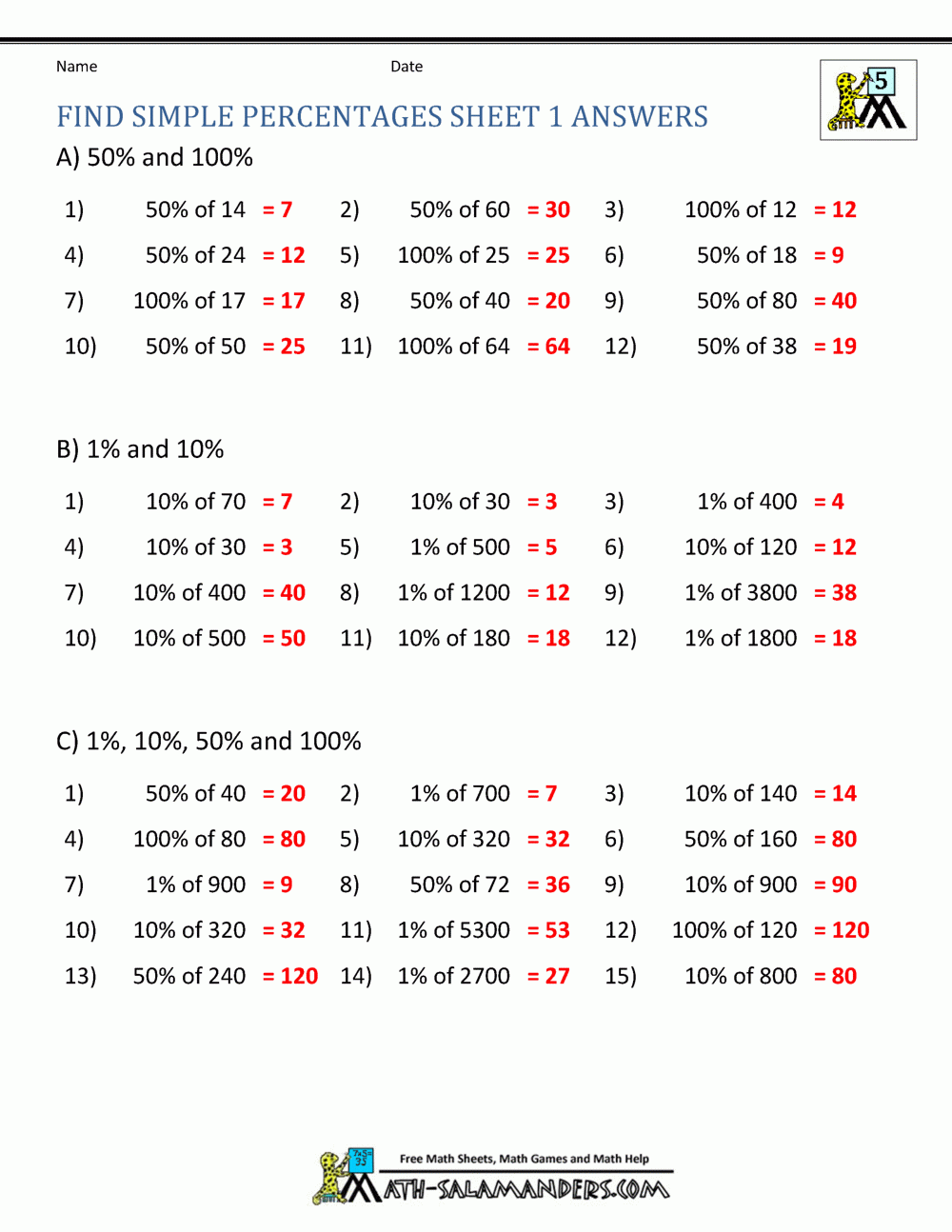 Finding Percentage Worksheets Finding Percentage Worksheets