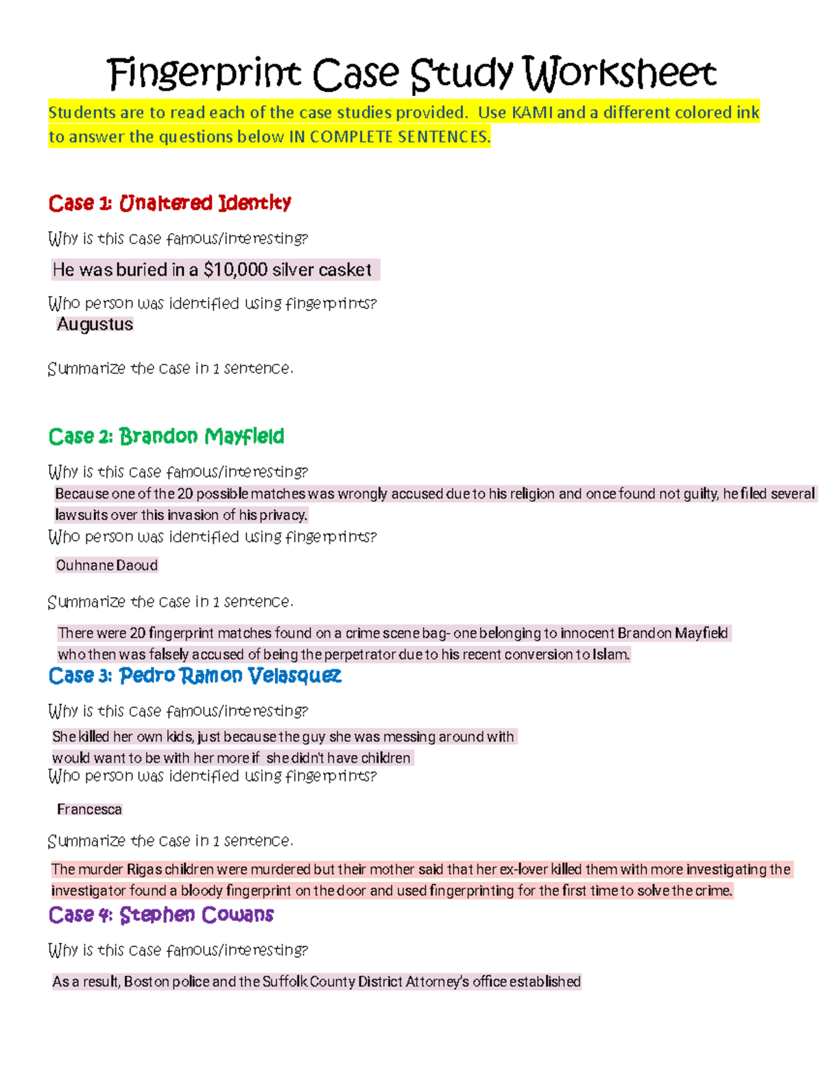 Fingerprint Case Study Worksheet Complete Questions And Summaries Studocu Fingerprint Case Study Worksheet Complete Questions And Summaries Studocu
