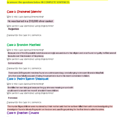 Fingerprint Case Study Worksheet Complete Questions And Summaries Studocu