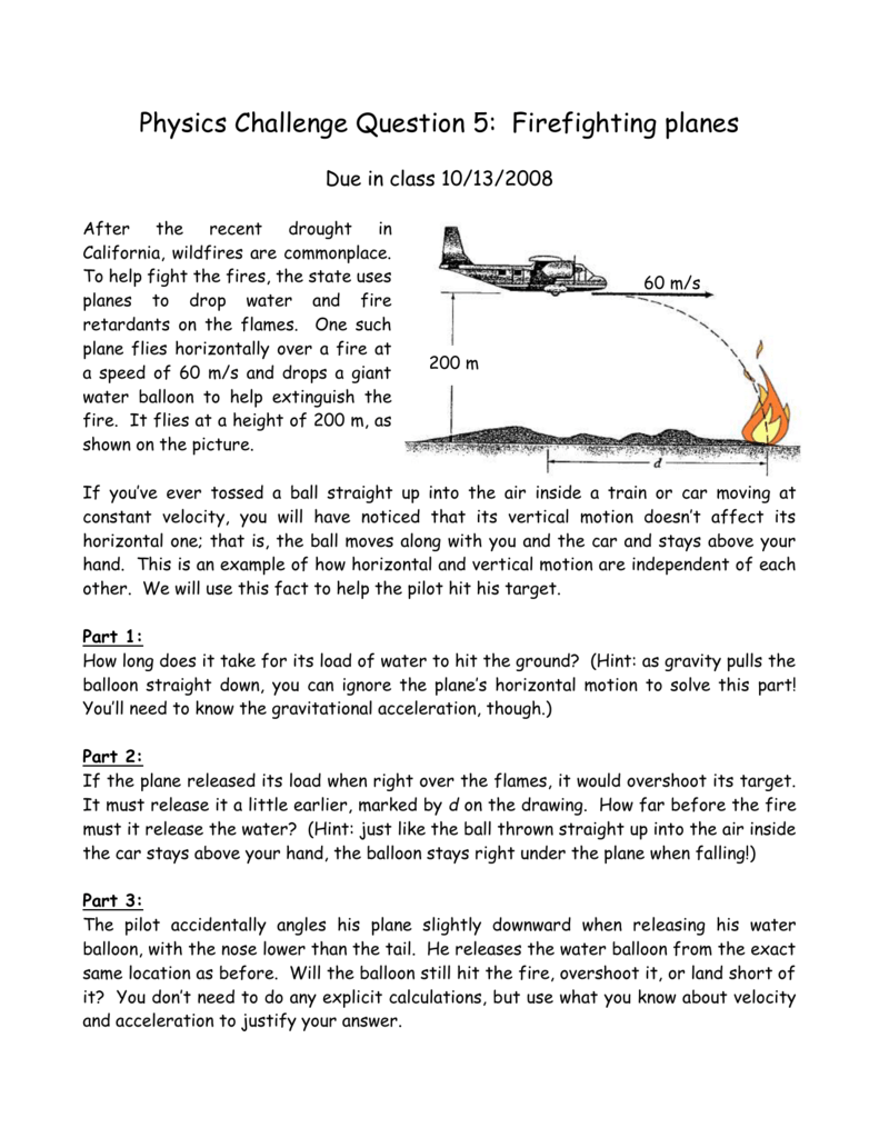 Firefighting Plane Physics Challenge Question Firefighting Plane Physics Challenge Question