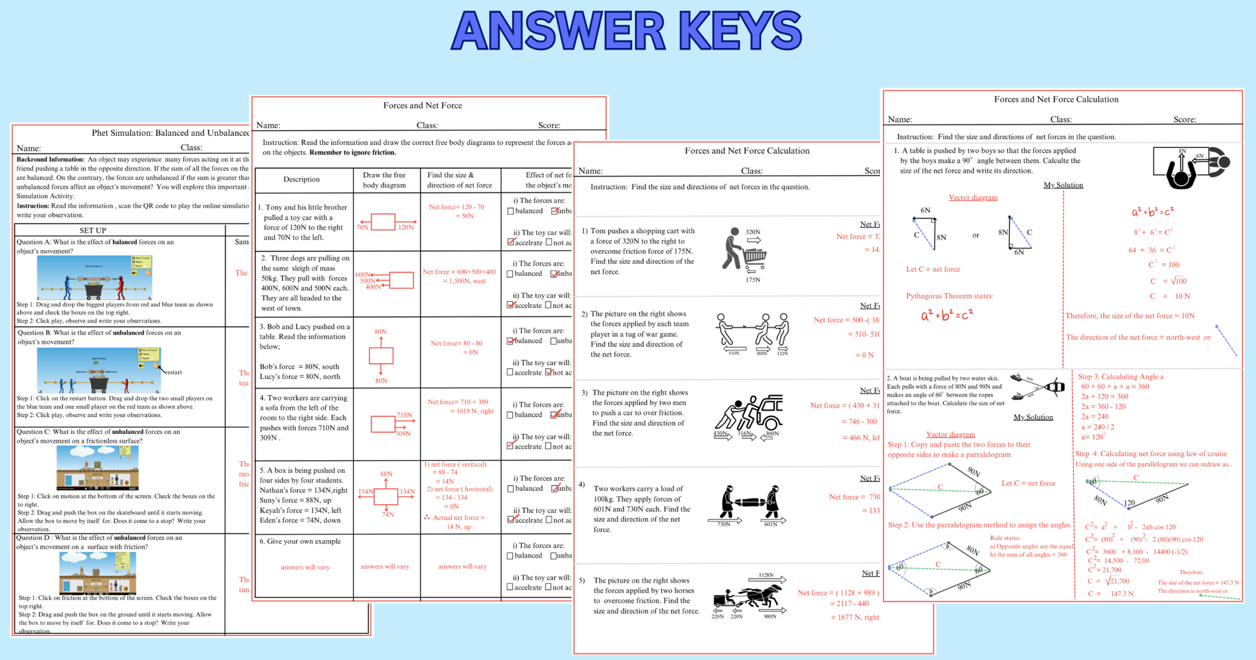 free body diagram worksheet with answers
