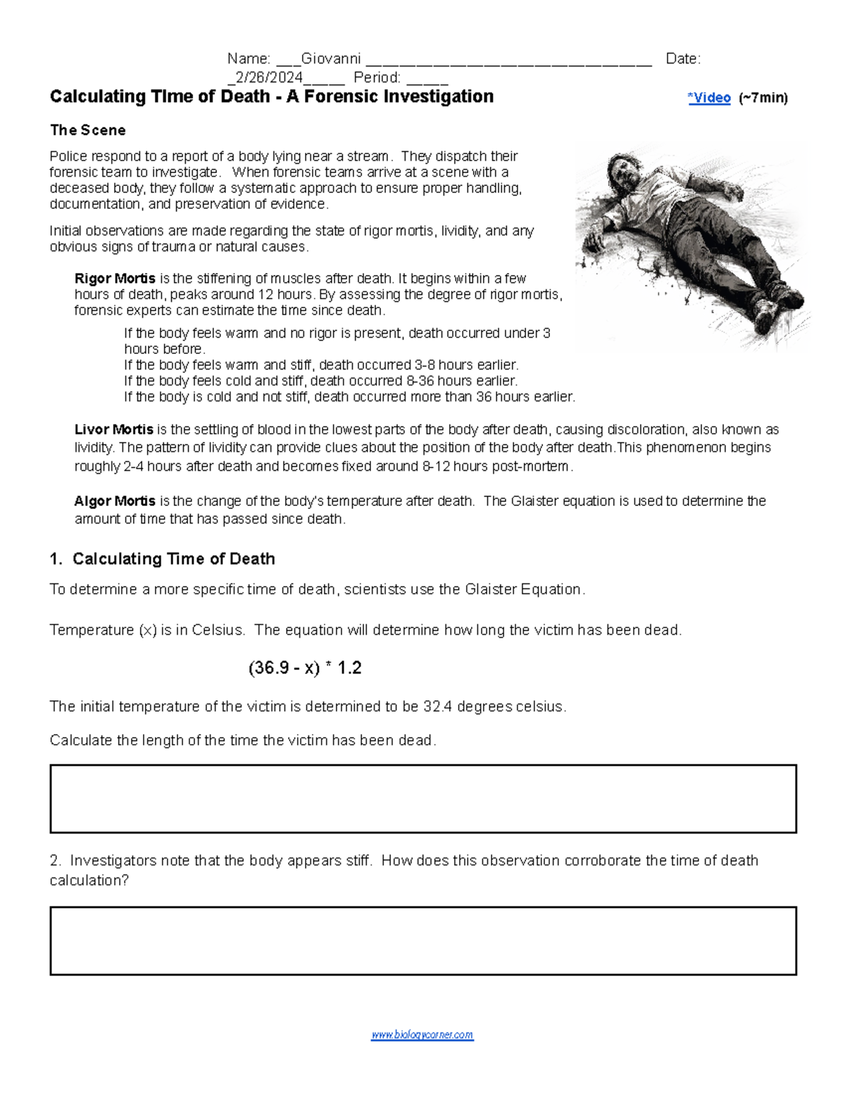 Forensic Investigation Calculating Time Of Death Case Study Studocu