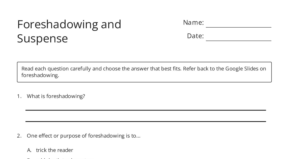 Foreshadowing And Suspense My Worksheet Maker Create Your Own Worksheets