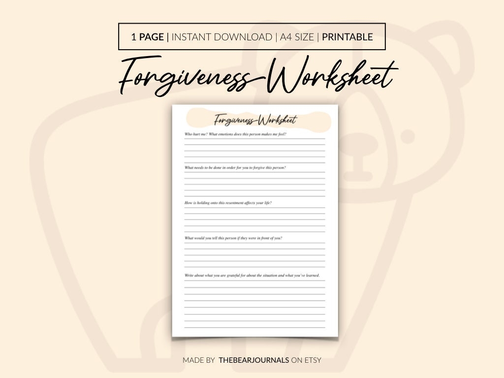 Forgiveness Journal Self Forgiveness Worksheet Forgiveness In Relationships Forgiving Yourself Worksheet Instant Download PDF Etsy