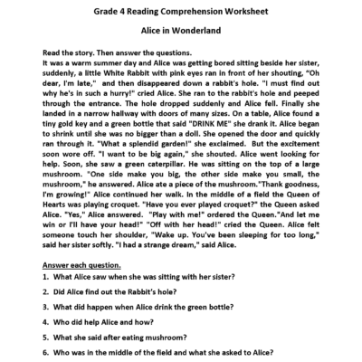 Fourth Grade Reading Worksheets Improve Fluency Comprehension