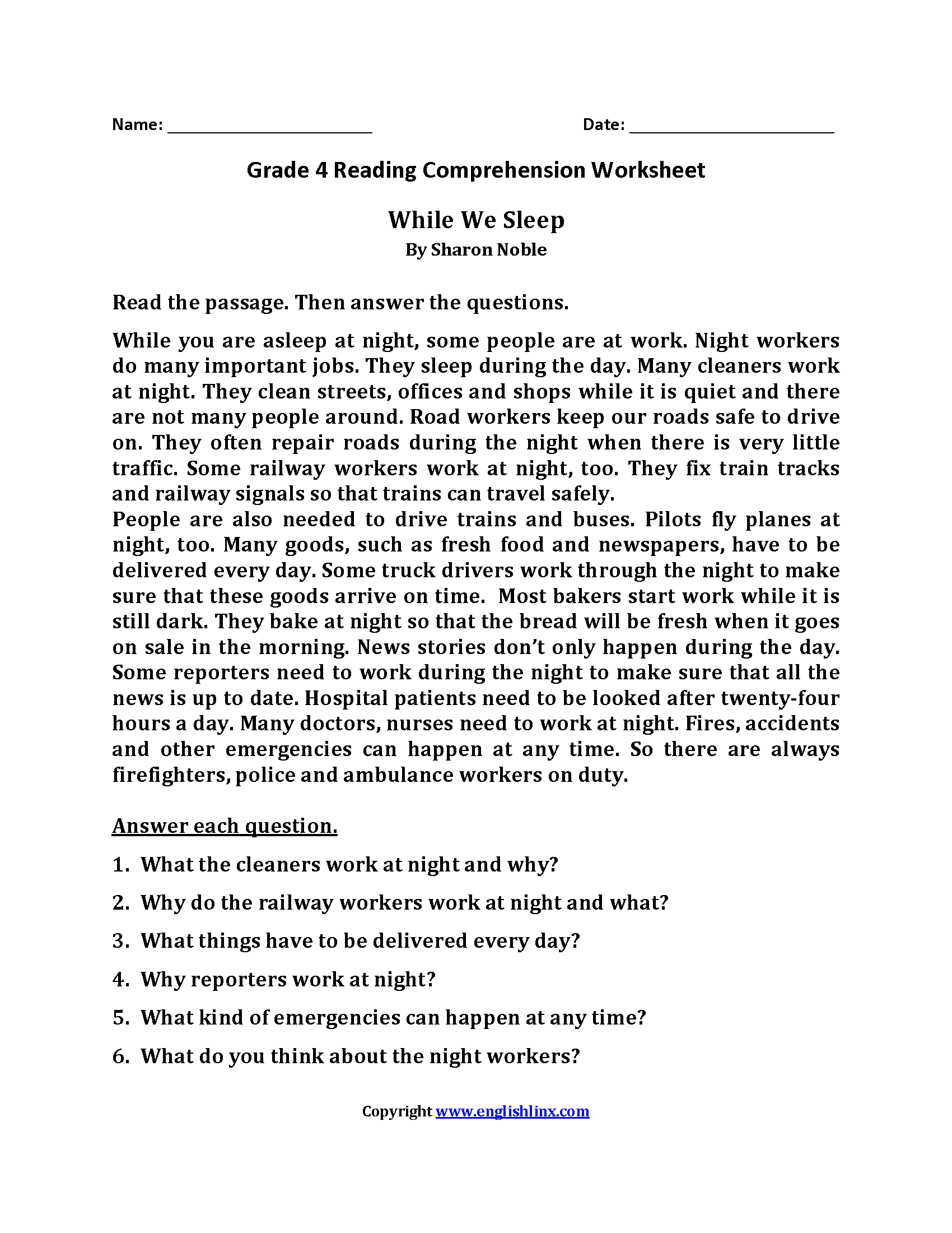 Fourth Grade Reading Worksheets Improve Fluency Comprehension
