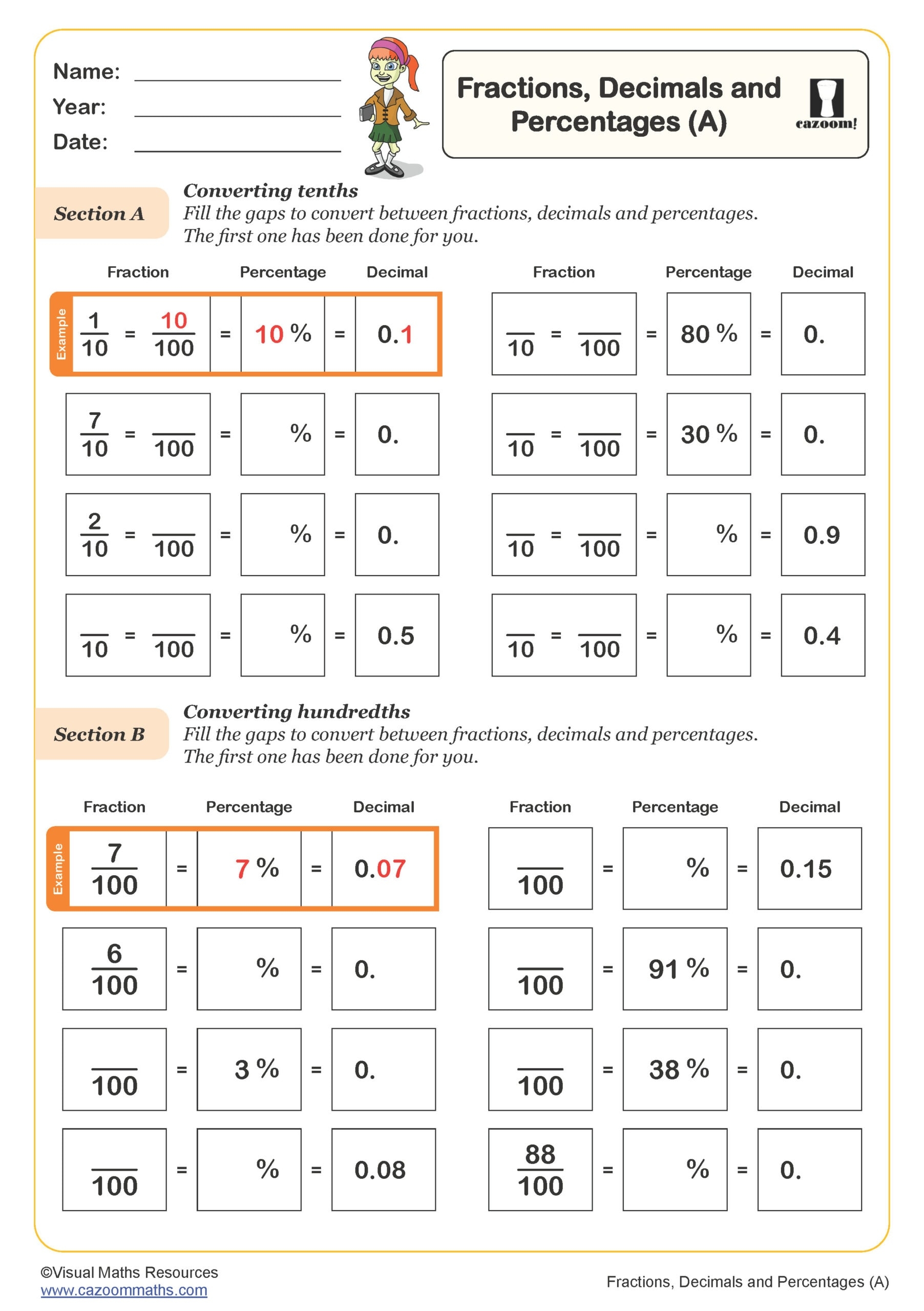 Fractions Decimals And Percentages A Worksheet Fun And Engaging Year 5 PDF Worksheets