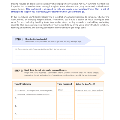 Free ADHD Focus Plan Worksheet PDF Download ChoosingTherapy