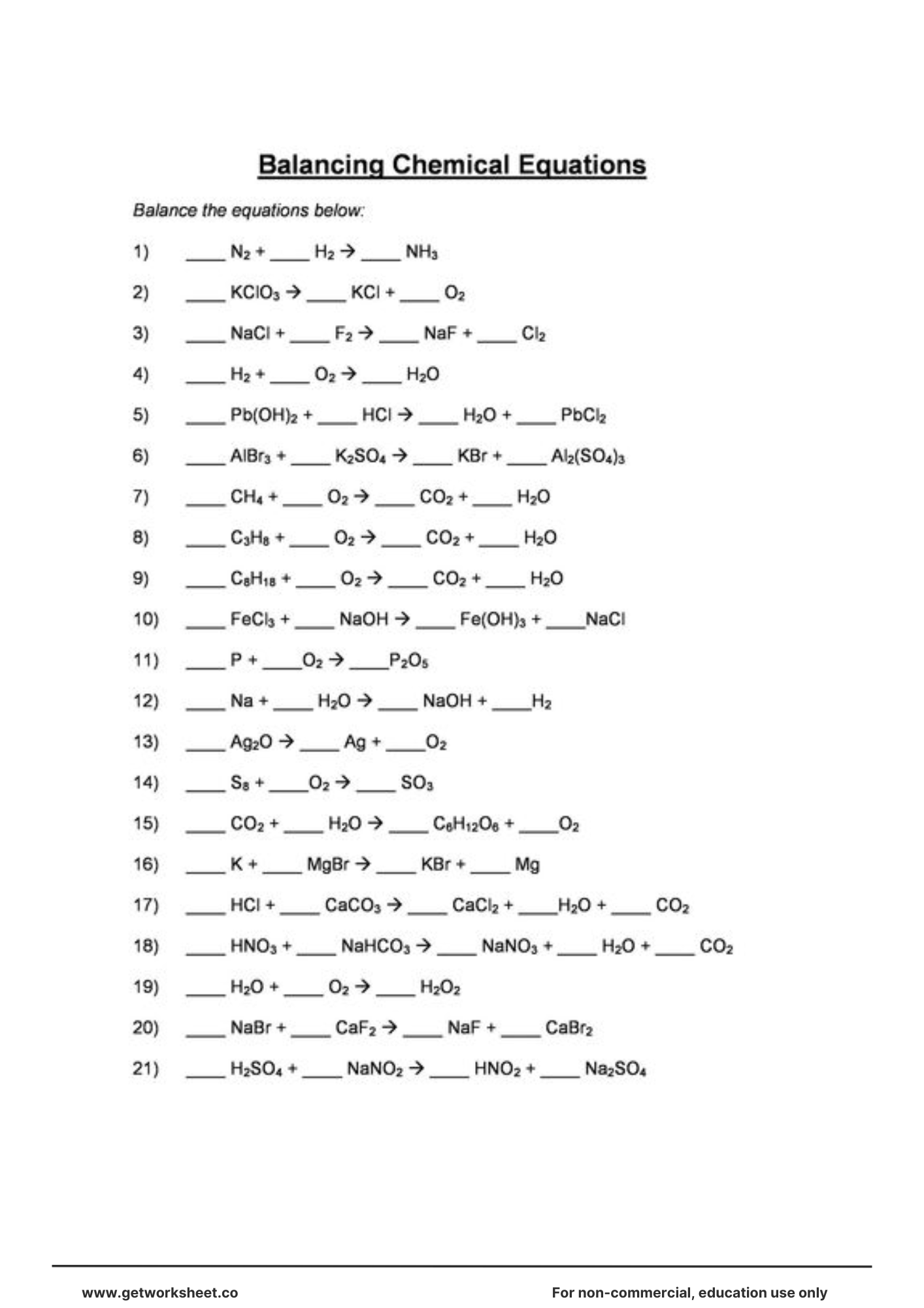 Free Balancing Equations Worksheets Worksheets Get Worksheet GetWorksheet