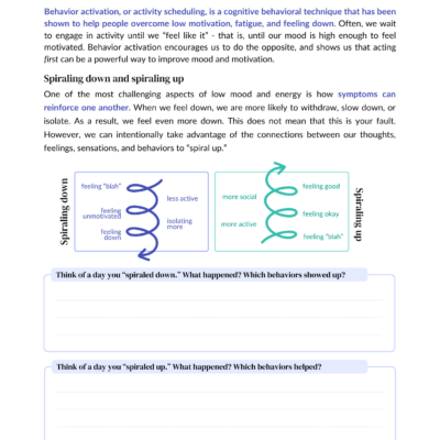 Free Behavioral Activation Worksheet Printable PDF ChoosingTherapy