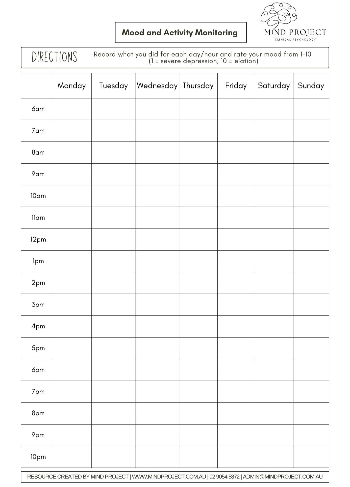 Free CBT Worksheets Cognitive Behavioural Therapy Resources Mind Project Clinical Psychology Kogarah