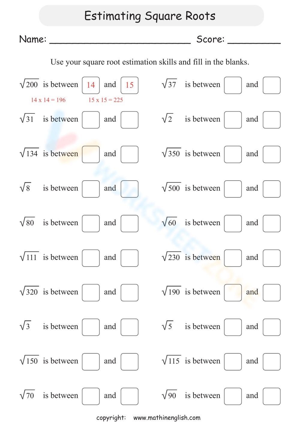 Free Collection Of Estimating Square Roots Worksheets Worksheets Library Free Collection Of Estimating Square Roots Worksheets Worksheets Library