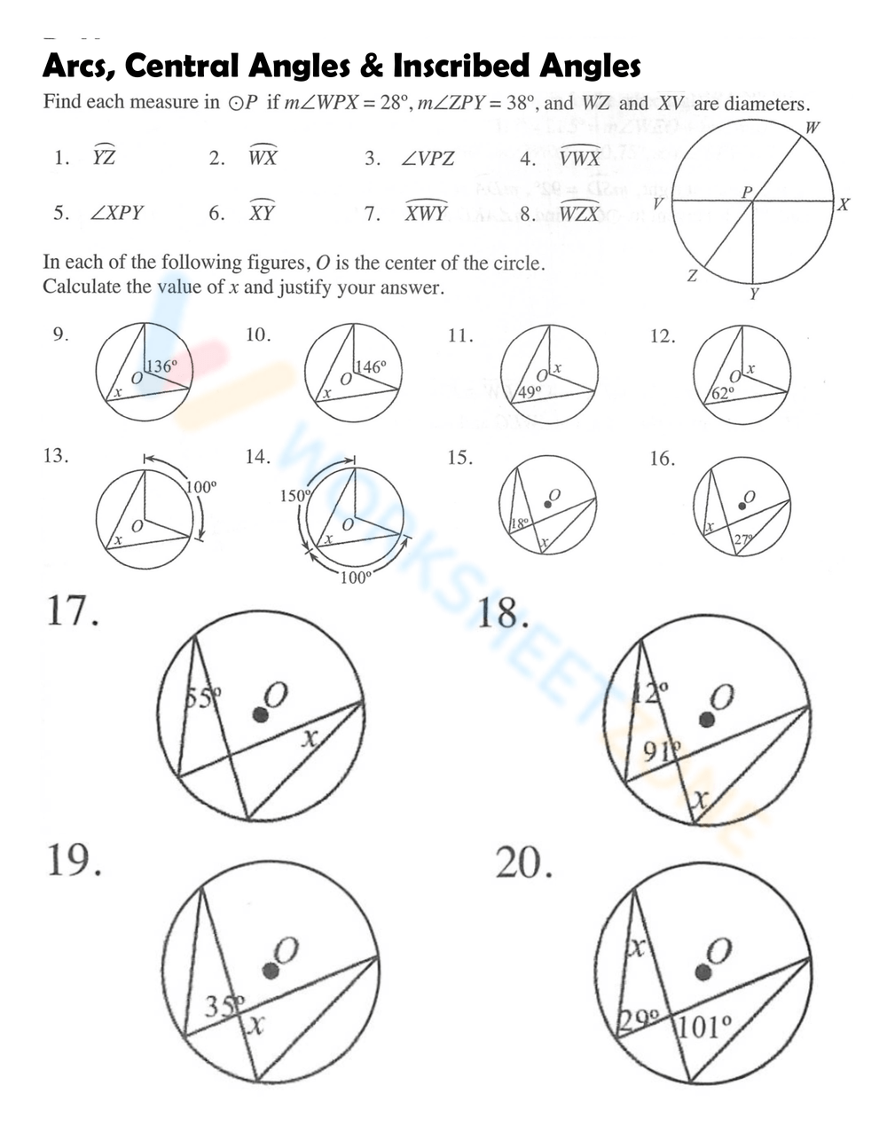 Free Collection Of Inscribed Angles Worksheets For Students Worksheets Library Free Collection Of Inscribed Angles Worksheets For Students Worksheets Library