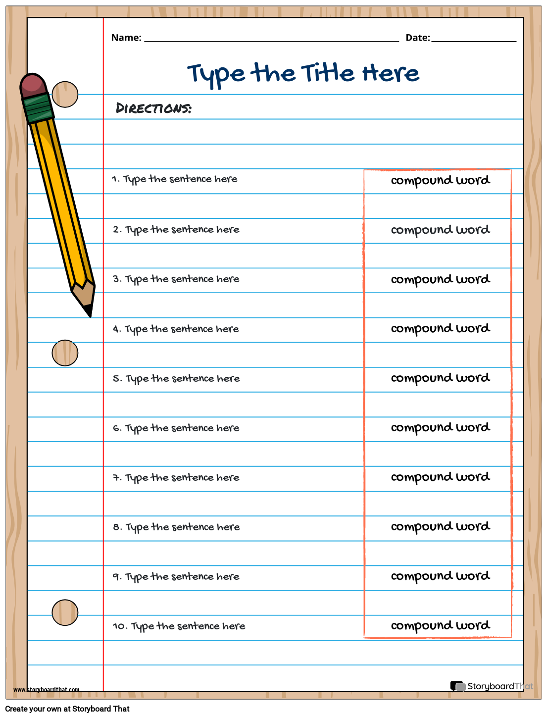 Free Compound Word Worksheets Storyboard That Templates