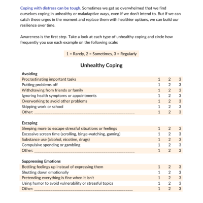 Free Coping Skills Worksheet Printable PDF ChoosingTherapy
