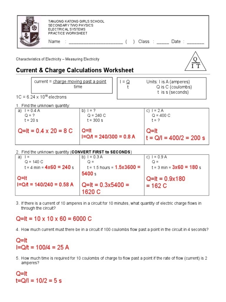 electricity worksheets with answers