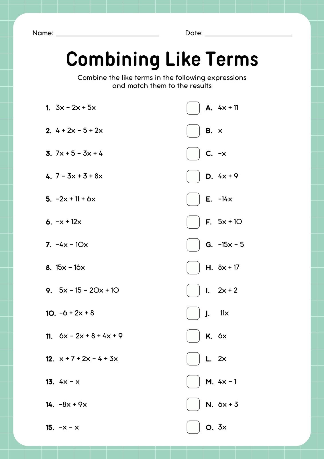 combining like terms worksheet pdf