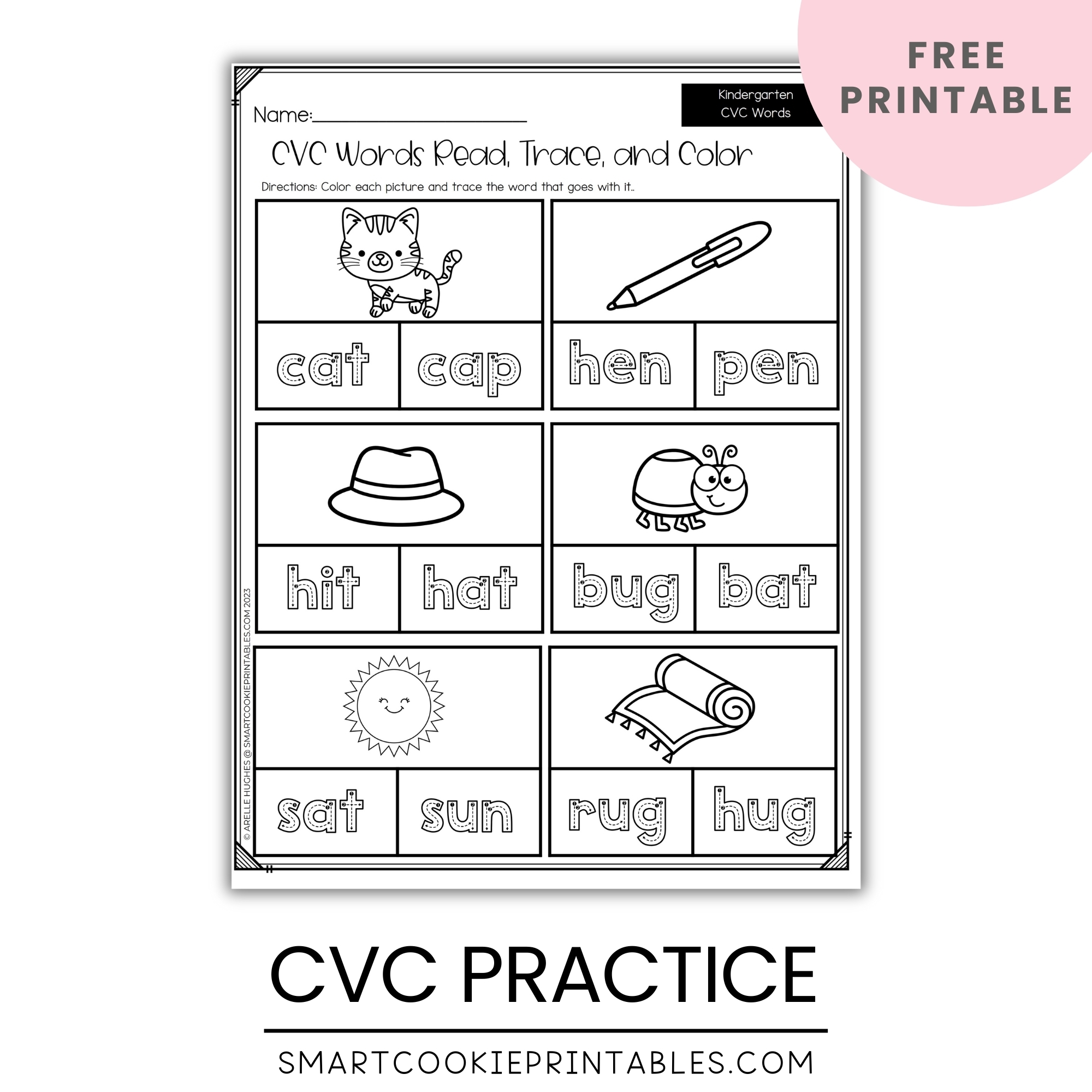 Free CVC Words Worksheets For Kindergarten Smart Cookie Printables Free CVC Words Worksheets For Kindergarten Smart Cookie Printables