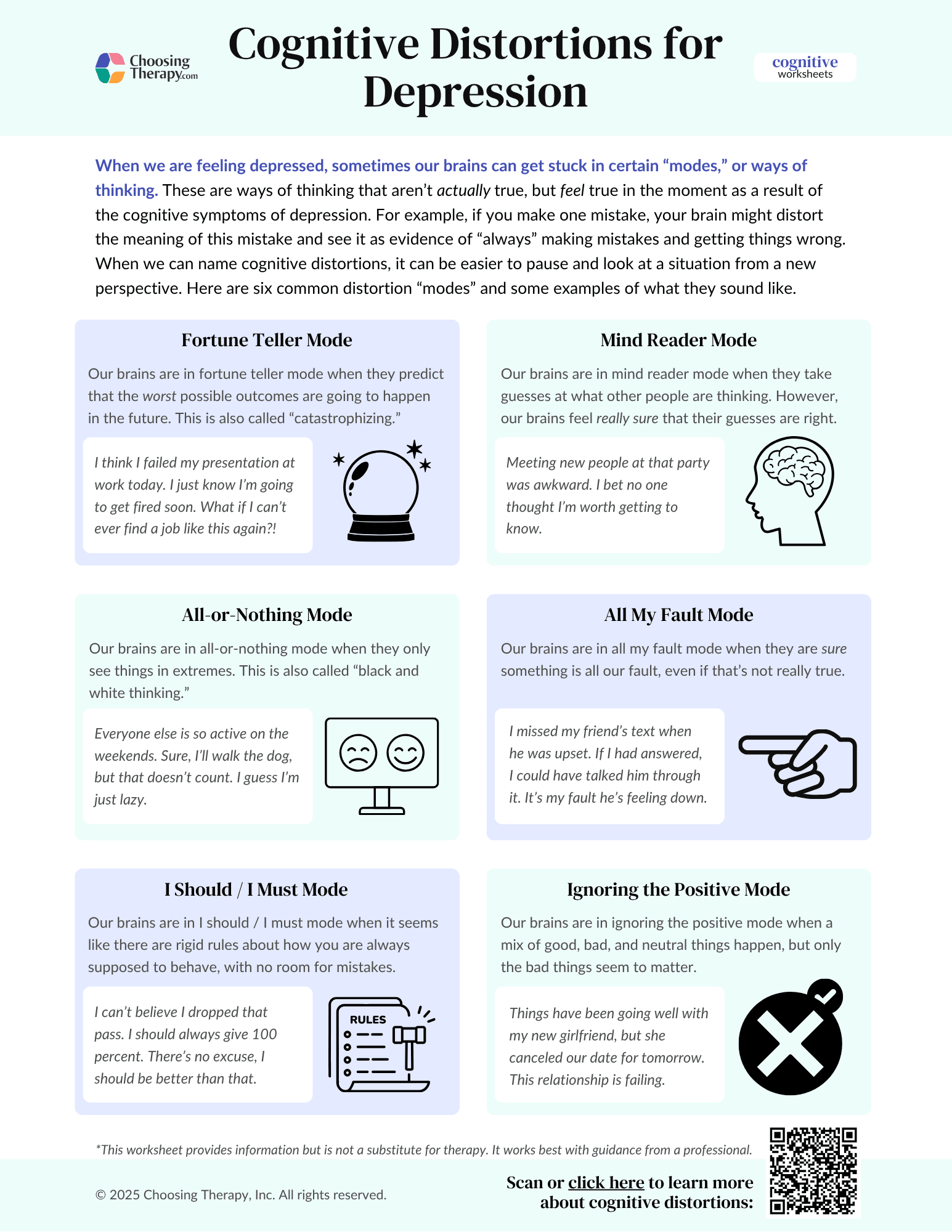 Free Depression Worksheets PDF Downloads ChoosingTherapy