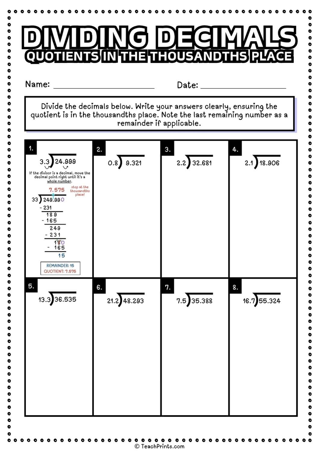 division with decimals worksheets pdf