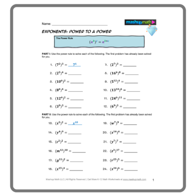 Free Exponent Rules Worksheets Printable With Answers Mashup Math
