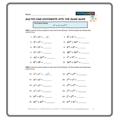 Free Exponent Rules Worksheets Printable With Answers Mashup Math