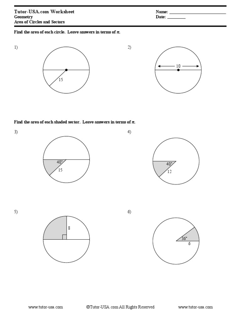 circle area worksheet pdf