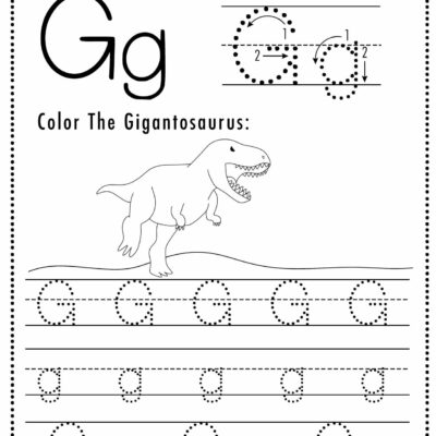 Free Letter G Tracing Worksheet Printable Dinosaur Themed Sly Spoon