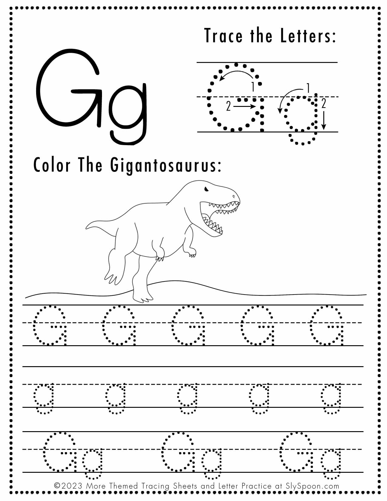 Free Letter G Tracing Worksheet Printable Dinosaur Themed Sly Spoon Free Letter G Tracing Worksheet Printable Dinosaur Themed Sly Spoon
