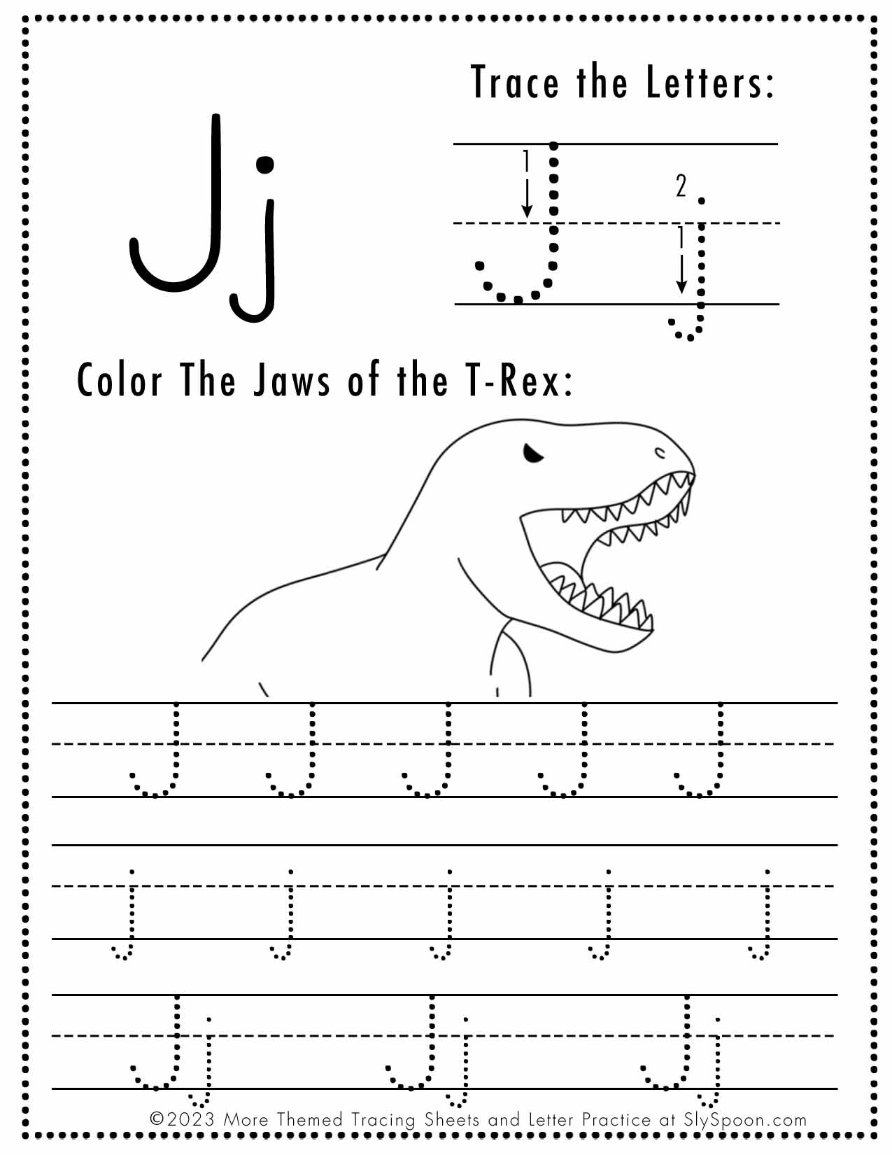 Free Letter J Tracing Worksheet Printable Dinosaur Themed Sly Spoon Free Letter J Tracing Worksheet Printable Dinosaur Themed Sly Spoon