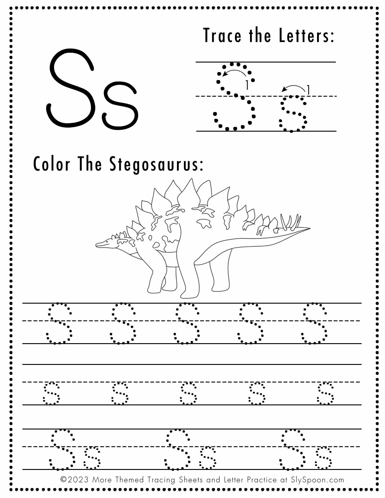 Free Letter S Tracing Worksheet Printable Dinosaur Themed Sly Spoon Free Letter S Tracing Worksheet Printable Dinosaur Themed Sly Spoon