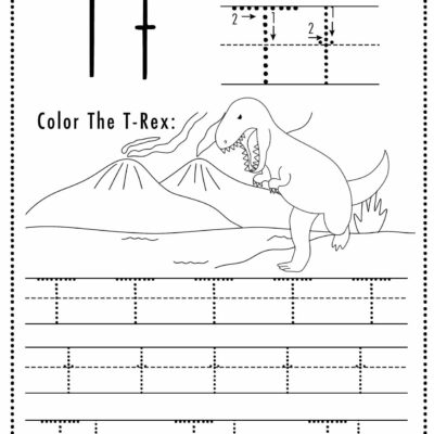Free Letter T Tracing Worksheet Printable Dinosaur Themed Sly Spoon