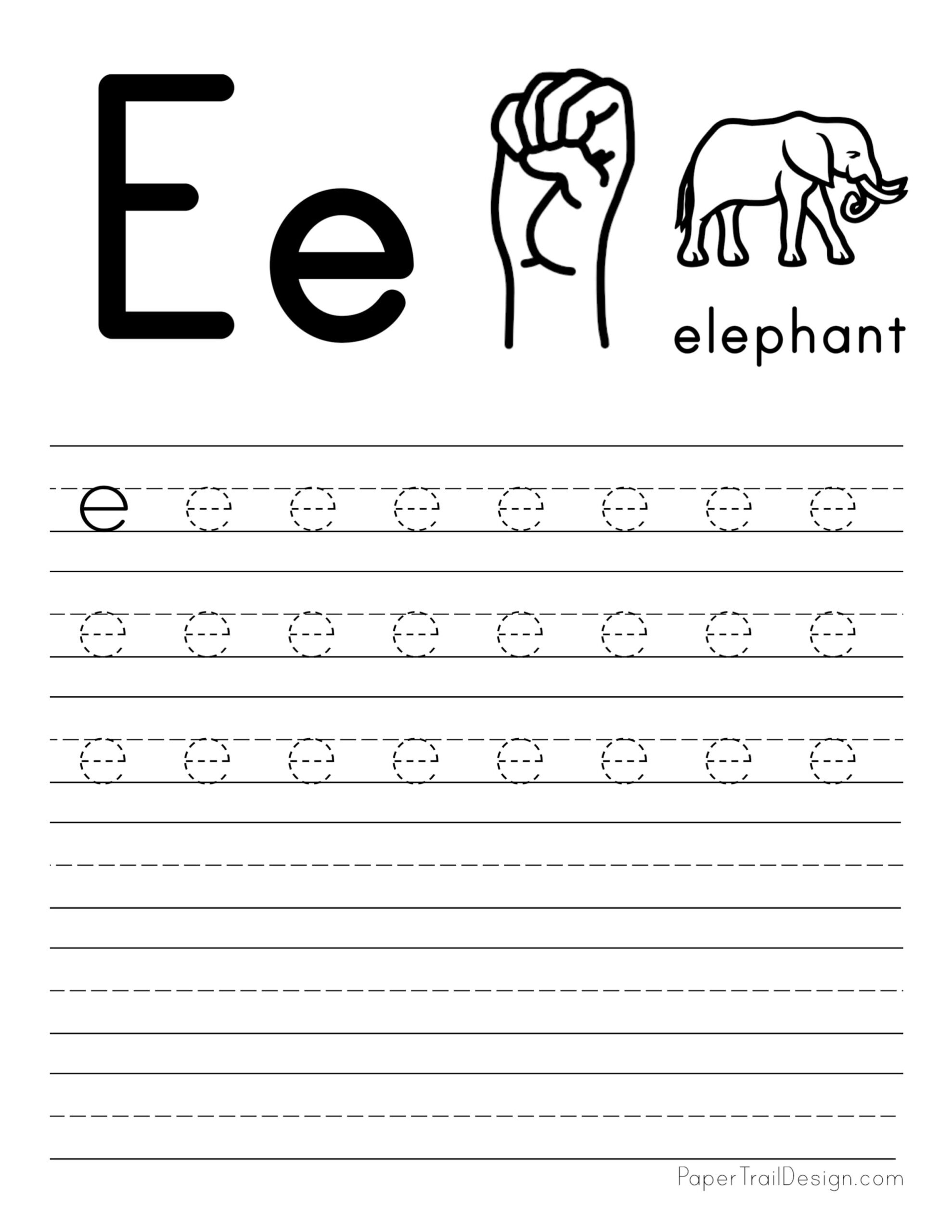 letter e tracing page