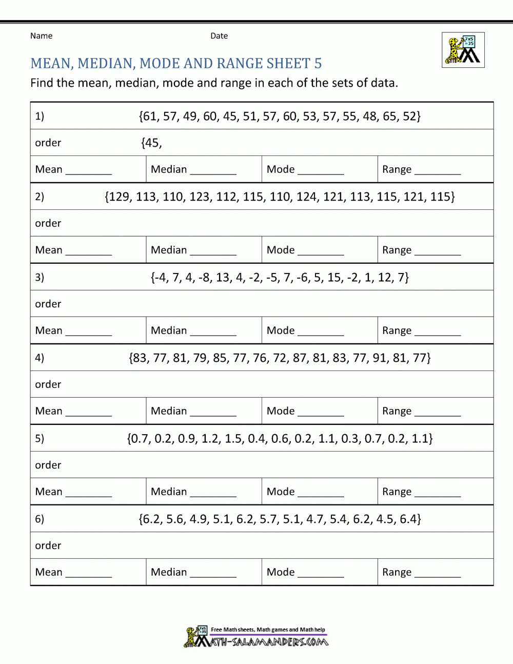 mean median and mode worksheets pdf