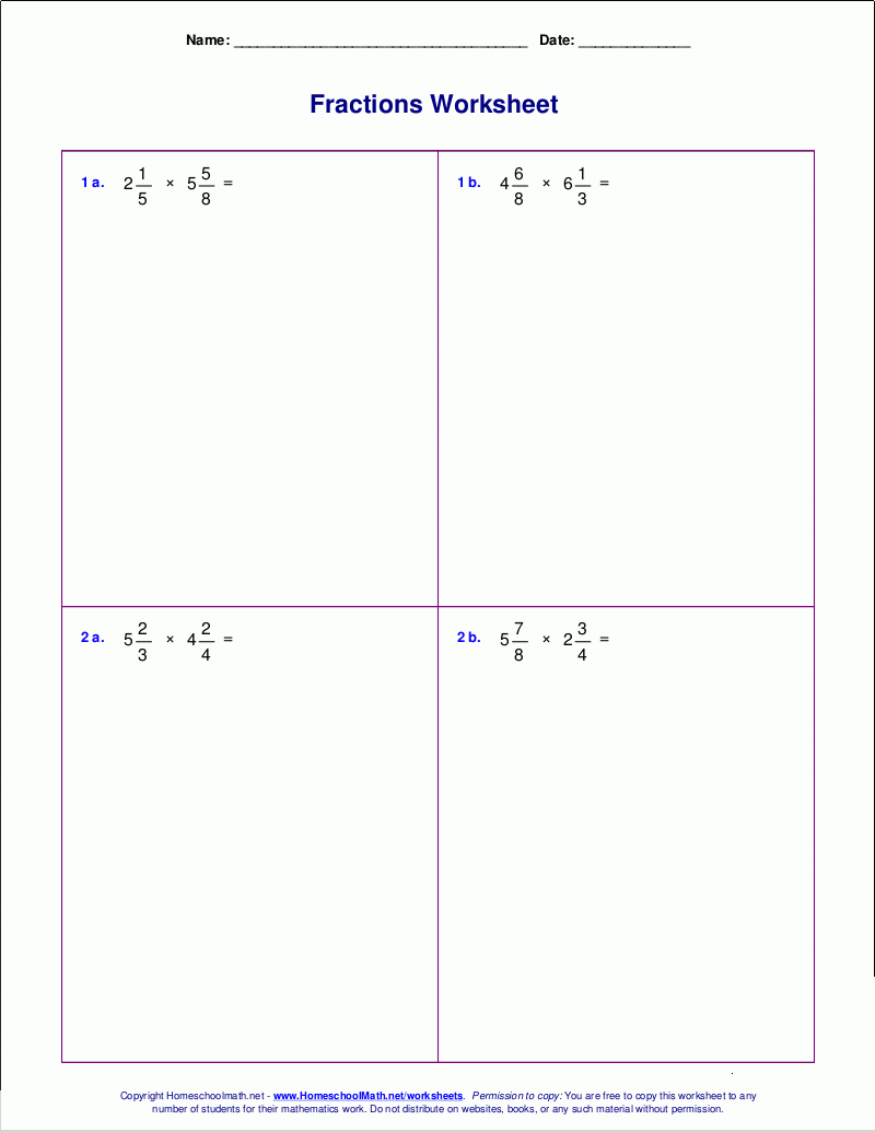 Free Multiplying Fractions Worksheet Practice Sheets Exercises