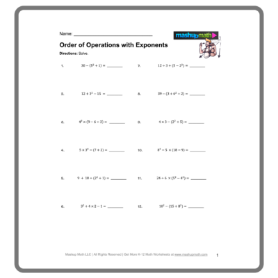 Free Order Of Operations Worksheet Library with Answers Mashup Math