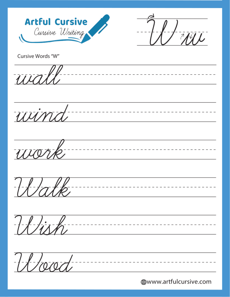 Free Printable Cursive Words Worksheets Artful Cursive