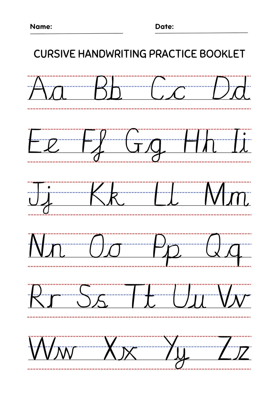 cursive alphabet practice sheets