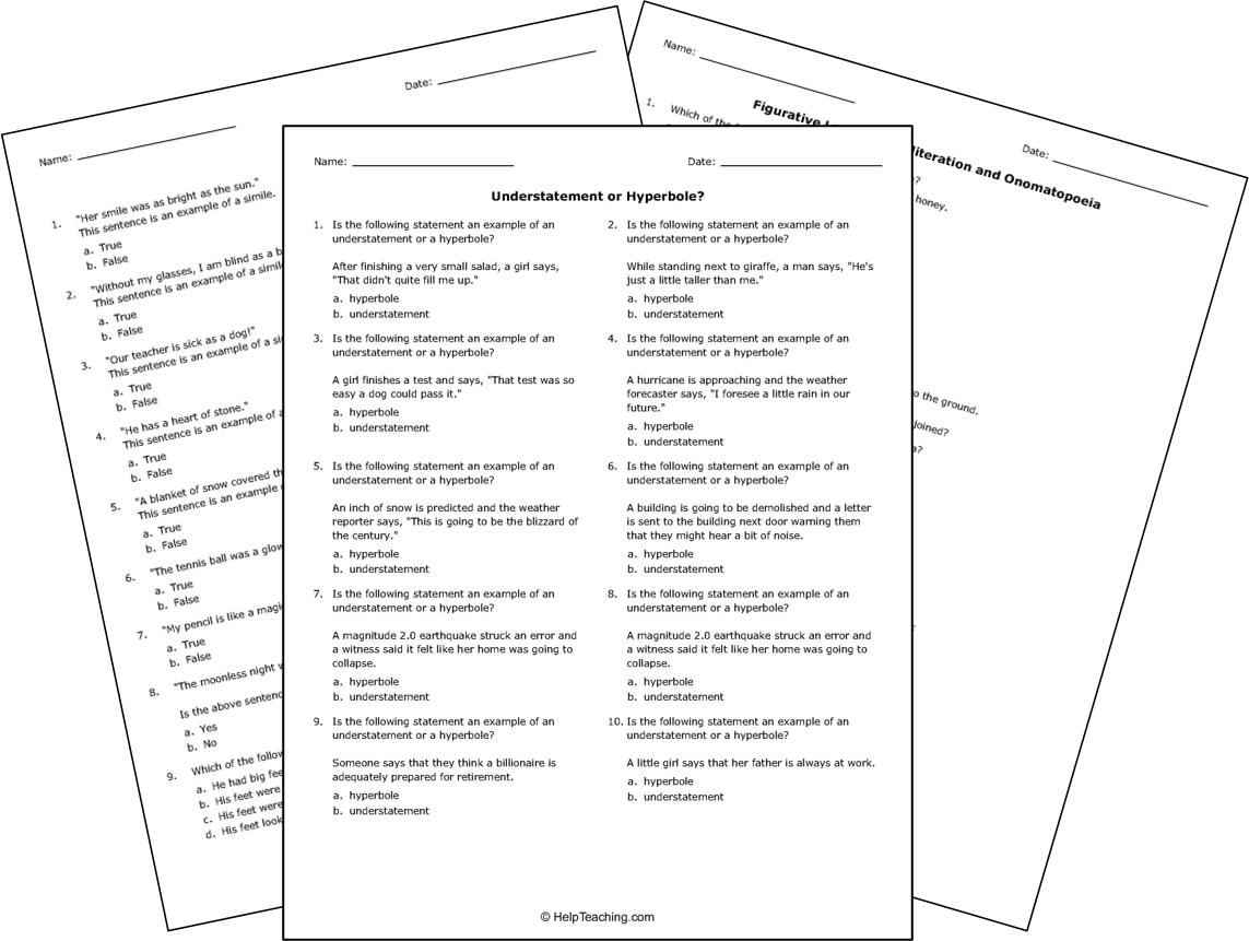 Free Printable Figurative Language Tests And Worksheets Free Printable Figurative Language Tests And Worksheets