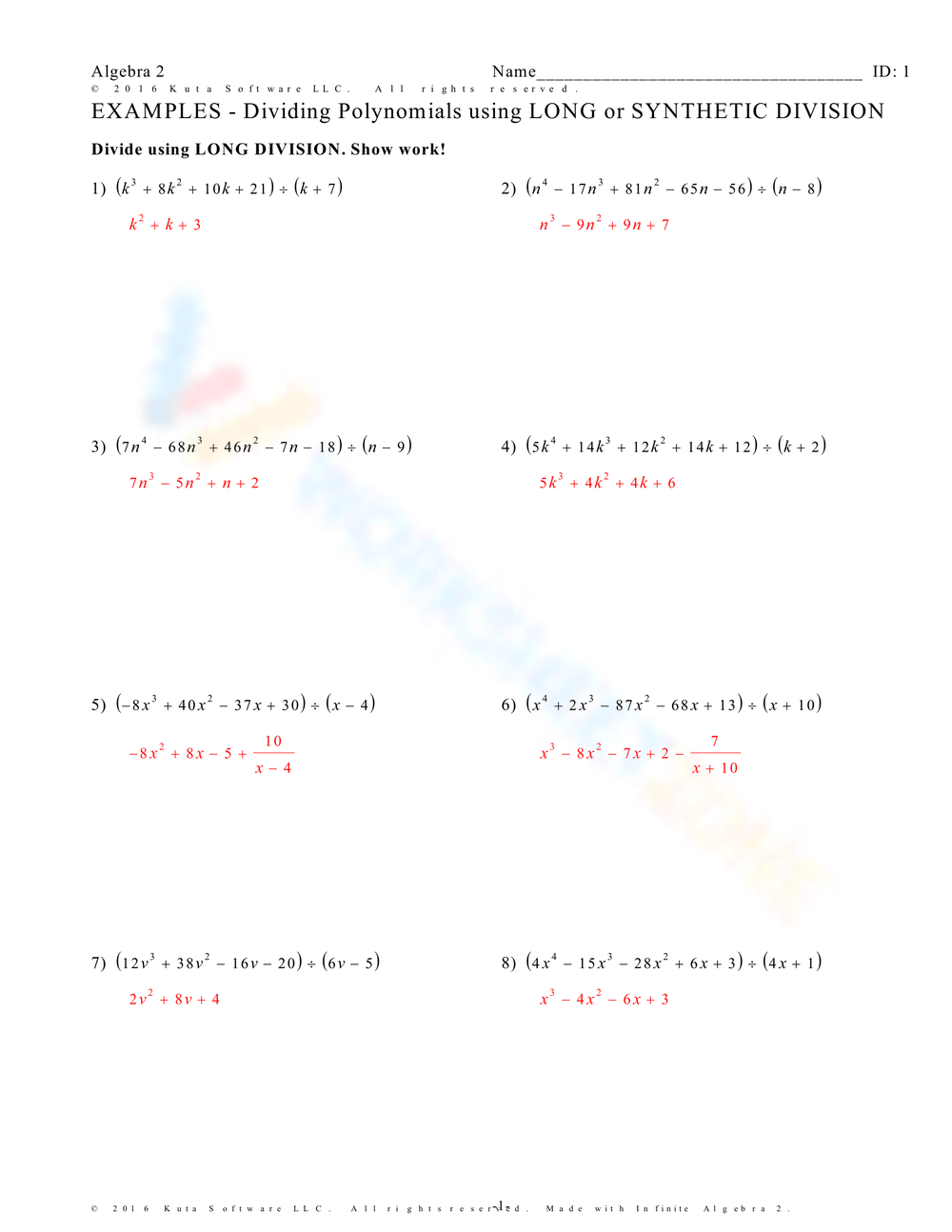 synthetic division worksheet with answers pdf