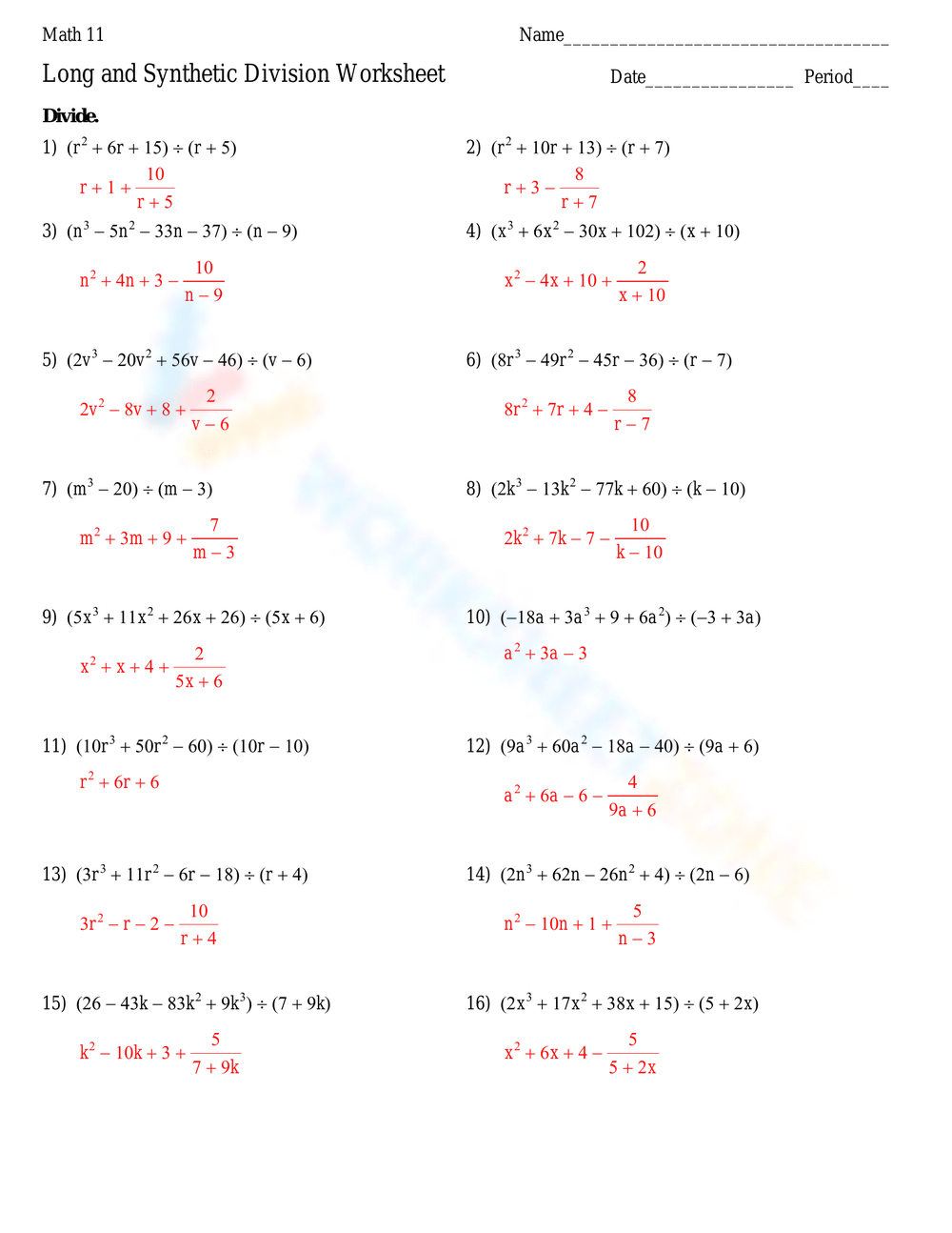 Free Printable Polynomial Long Division Worksheets Worksheets Library