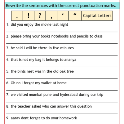 Free Printable Punctuation Worksheets PDF For Kids