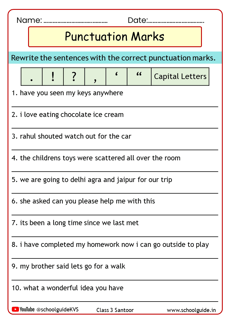 Free Printable Punctuation Worksheets PDF For Kids